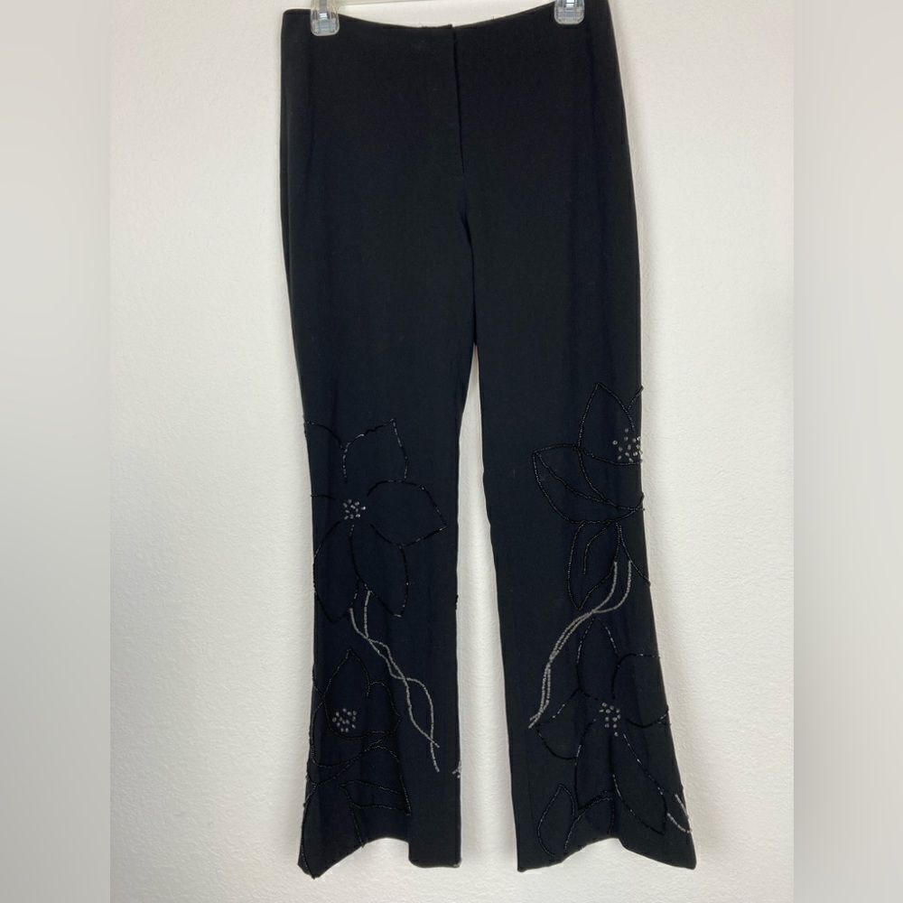 Cache black beaded evening pants in floral design perfect condition